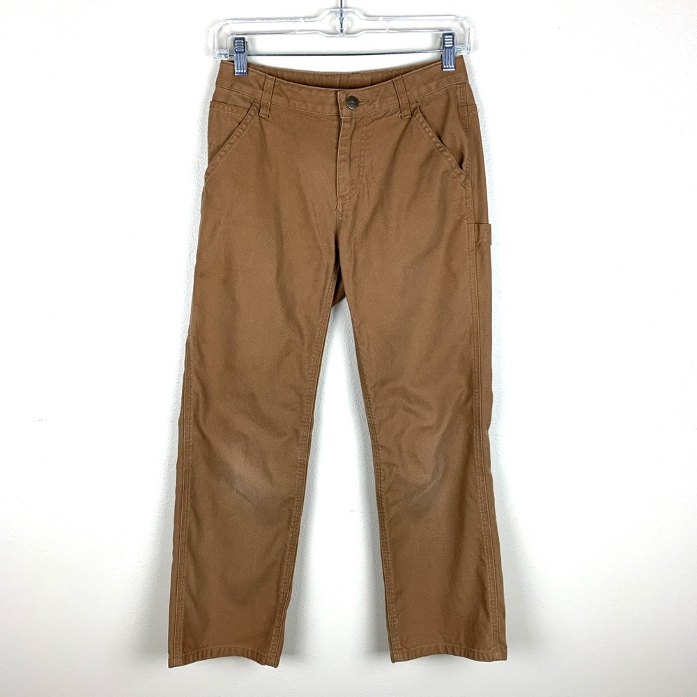 Carhartt Youth Size 12 Pants Carpenter Tan Brown Adjustable Waist Pockets Canvas